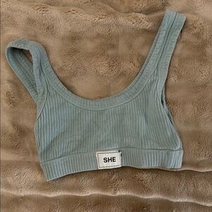 SHE Ribbed Crop Top in Light Blue